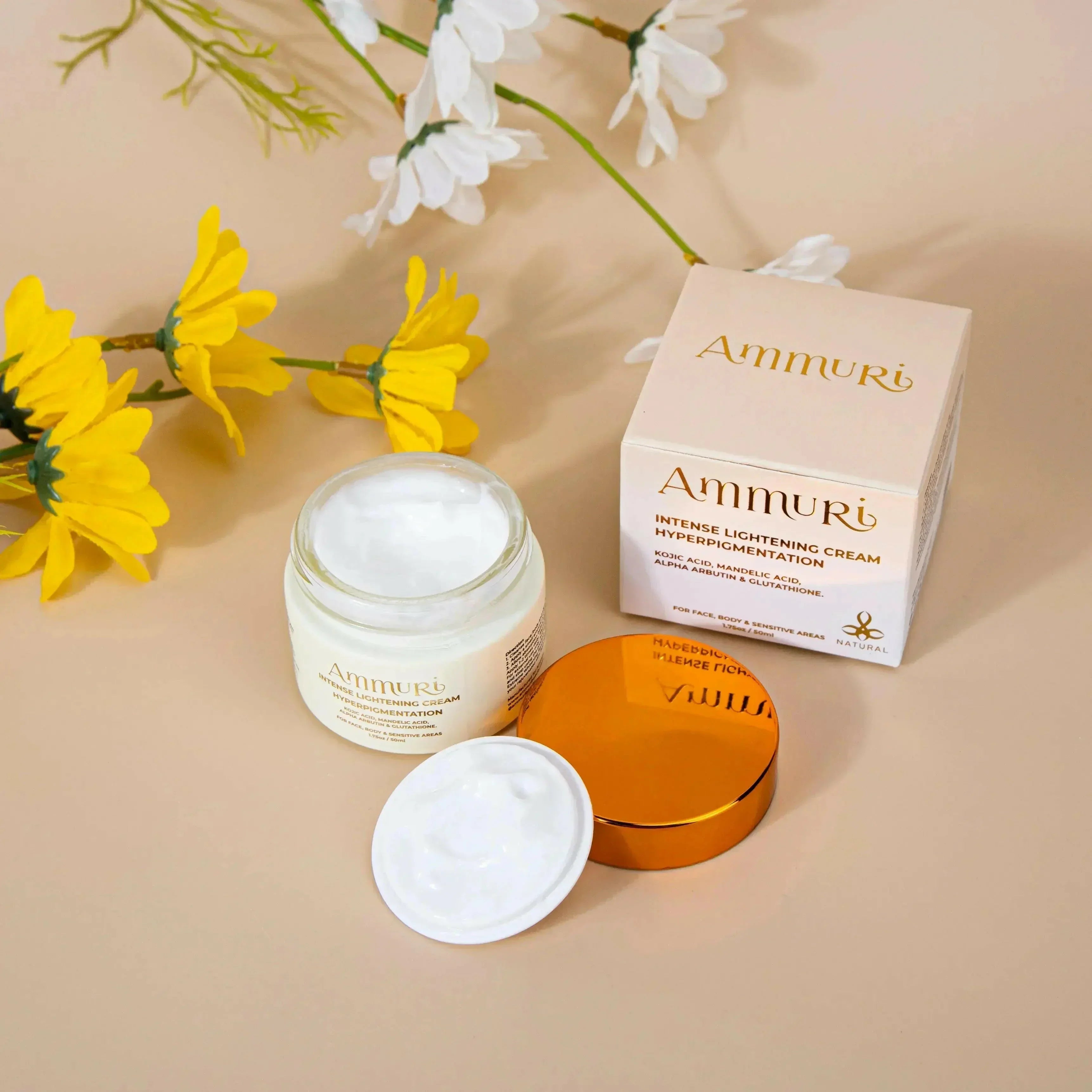 Crema aclarante intensa Ammuri: iluminadora para la zona del bikini, las axilas y las zonas sensibles (50 g)